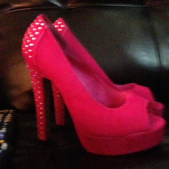 Hot pink heels with rhinestones