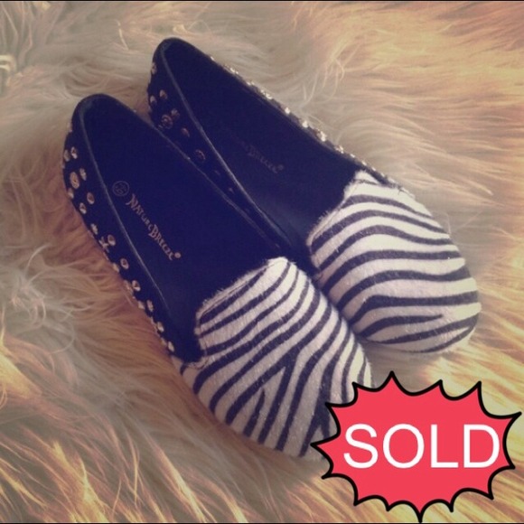 Black Zebra Studded Slip On Loafer Slippers Flats
