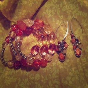 Pink & silver beaded bracelet & matching  earrings