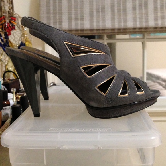 Gray Suede Cut-out Heels
