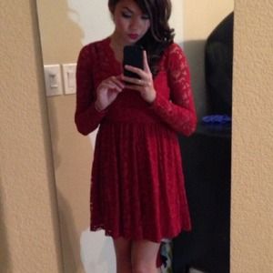 Red lace dress.