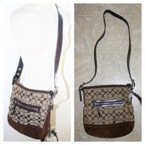 *COACH* Brown signature tassel Crossbody purse