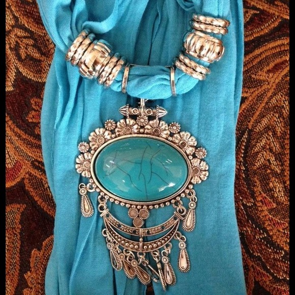 Stunning Turquoise Jewelry Scarf