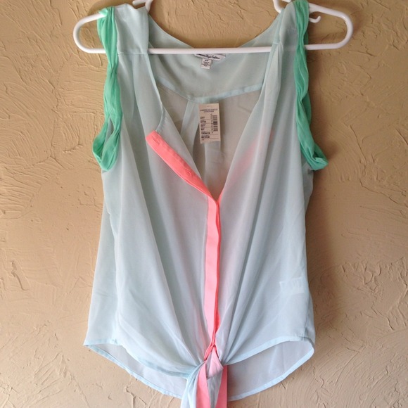 American Eagle Sheer blue mint coral top chiffon