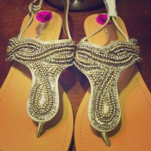 BCBG Galileos thong sandal beaded embellishment.