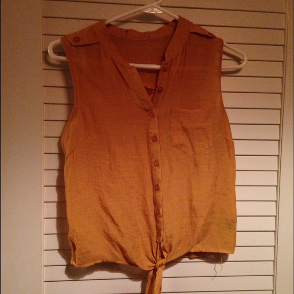Front tie with front lace back mustard tank
