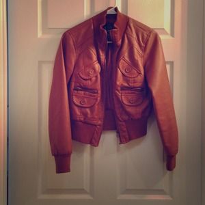 Brown faux leather jacket.