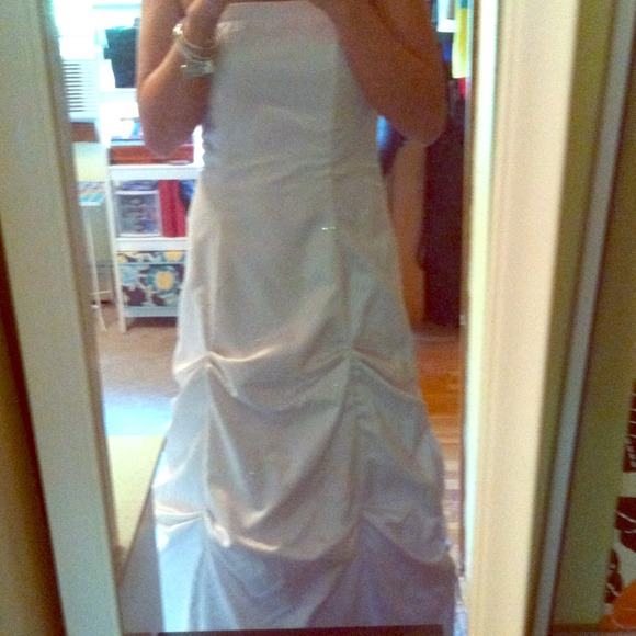 Beaded white strapless prom dress