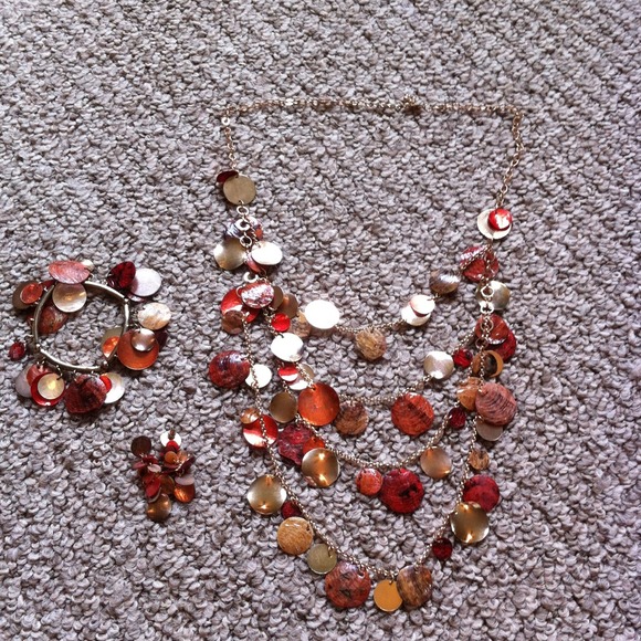 Necklace. Bracelet, and earrings
