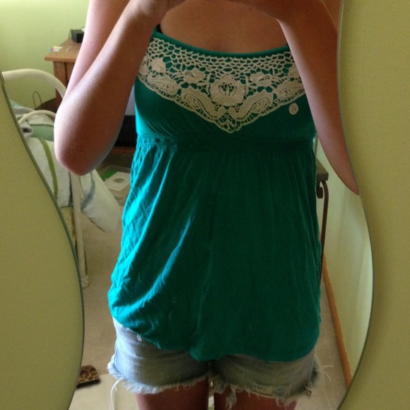 Beautiful turquoise lace embroidered tank top