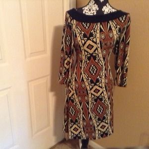 Tribal print dress, set camis, grey and cream sweater