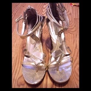 Gold snakeskin Steve Madden wedges