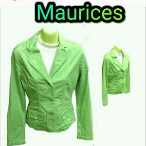 Bn) Maurices Women’s Green Stretch Cotton Blazer Jacket – Size M Casual Dressy