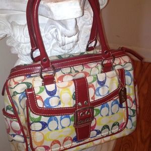 Authentic Coach Red Scribble Satchel