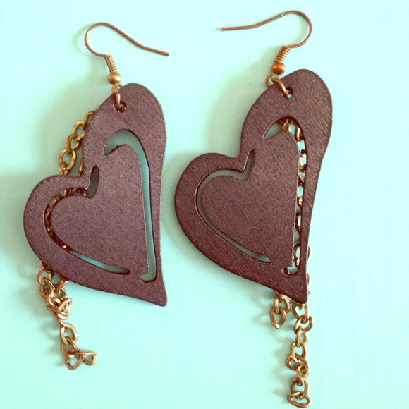 Wooden heart earrings