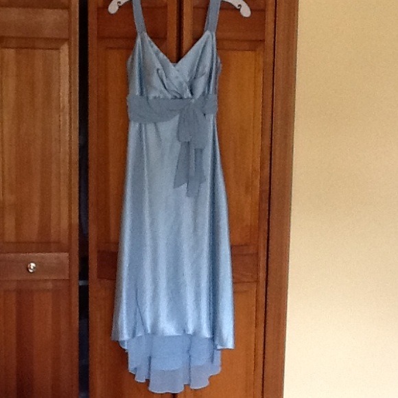 Beautiful light blue bridesmaid dress.