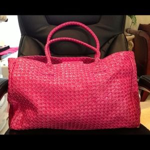 Basket Weave Coral Pink Tote Bag
