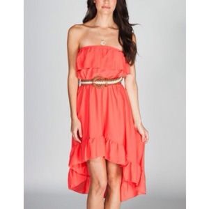 FULL TILT 👗 Hot Orange Strapless High Low Dress