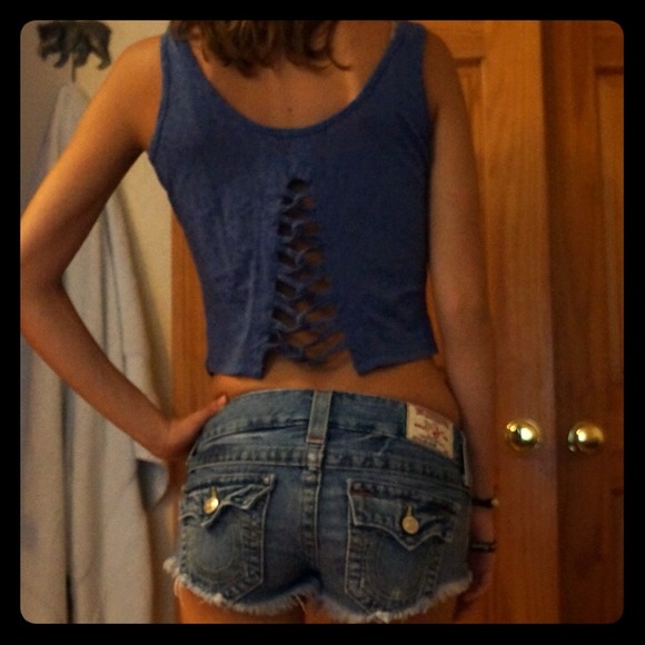 ❌Traded❌Blue Sheer Braided Back Tank