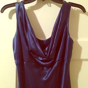 Full Length Dark Blue Gown with Cowl Neck