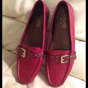 SOLD - Coach Red Leather Moccasin Loafers