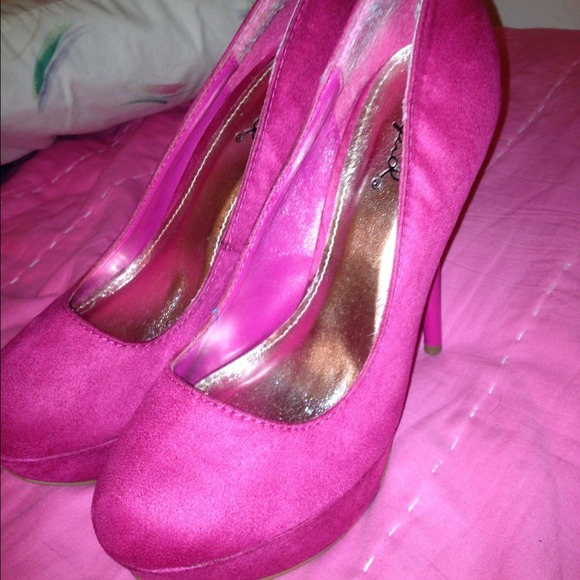 Hot Pink Suede Heels - Picture 2 of 2