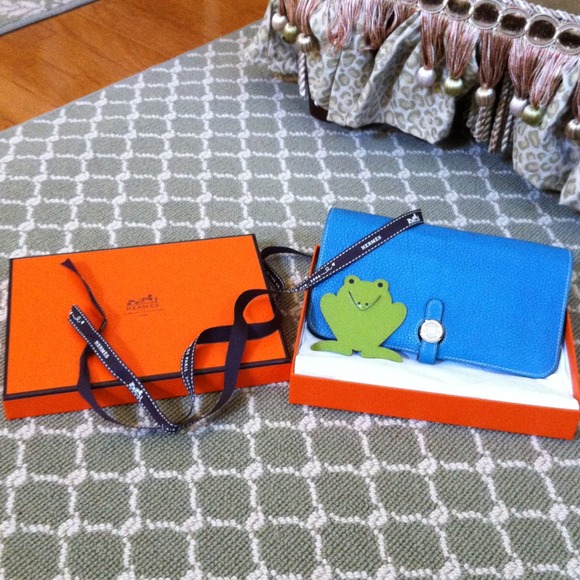 HERMES Dogon Wallet- Blue Jean Togo+ Frog Bookmark