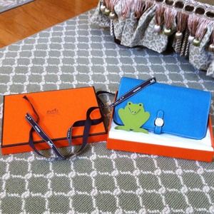 HERMES Dogon Wallet- Blue Jean Togo+ Frog Bookmark