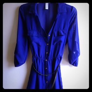 Sheer blue, button up dress with belt