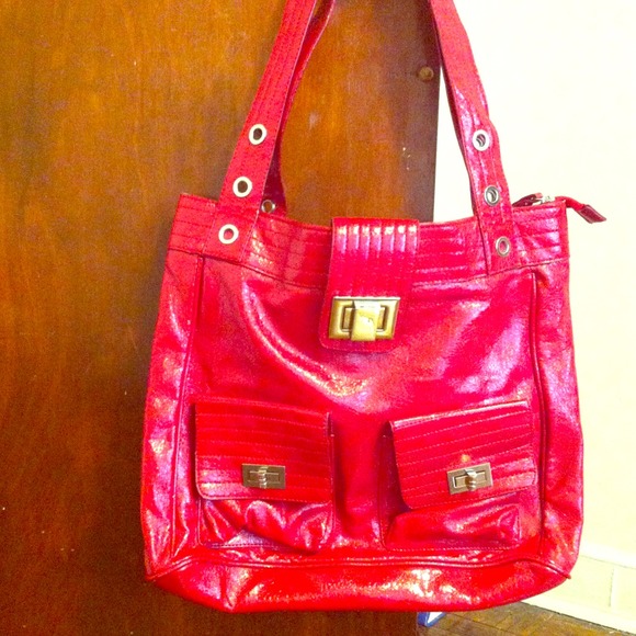 Big red leather hand bag
