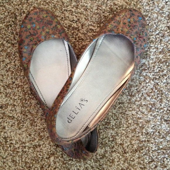 Brown floral flats