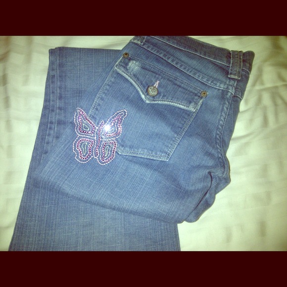 Frankie B Crystal Rhinestone Butterfly Flare Jeans