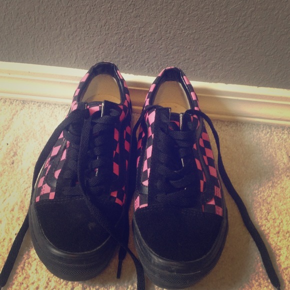 Pink and black checkered vans