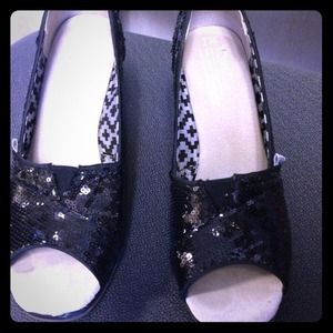 ***HOLD***Black sequins TOMS wedges