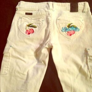 Reduced!  White capres with embroidery on back