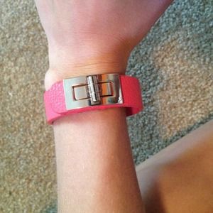Pink-coral  faux leather clasp bracelet