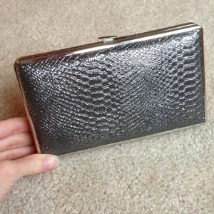 Silver faux snake skin clutch