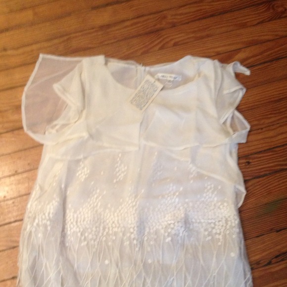 Blue Tassel Silk Embroidered Cutout Blouse