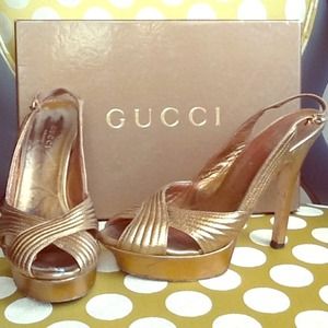 GUCCI GOLD PLATFORM HEELS, SIZE 37.5/7.5