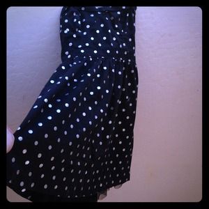 Black and silver pokadotted strappless party dress