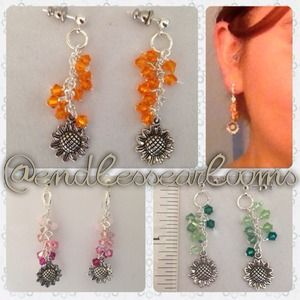 Crystal Dangle earrings with Sunflower Charm