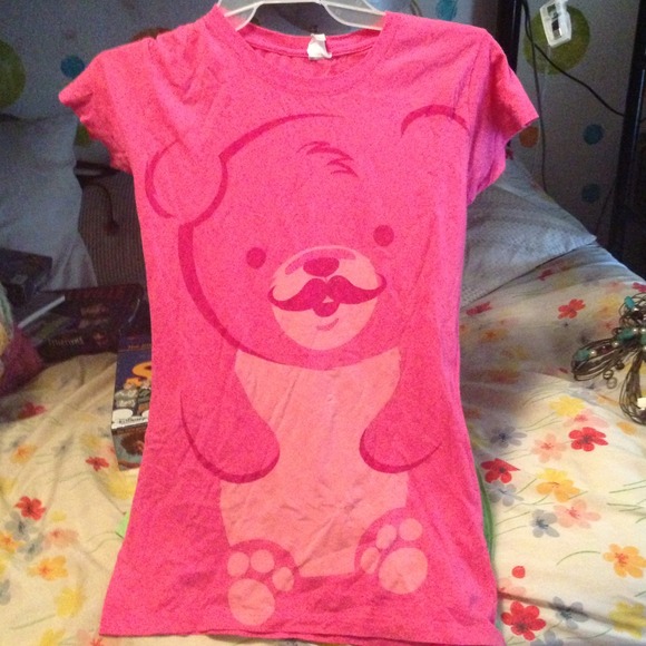 Pink bear with mustache shirt