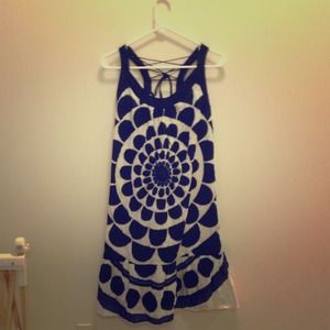 Cream and blue spiral dress.