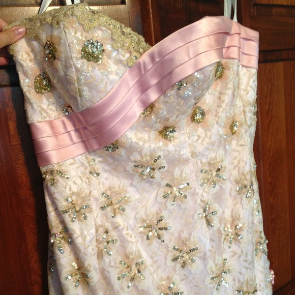 Dresses & Skirts - Embellished pink, cream, and gold prom dress
