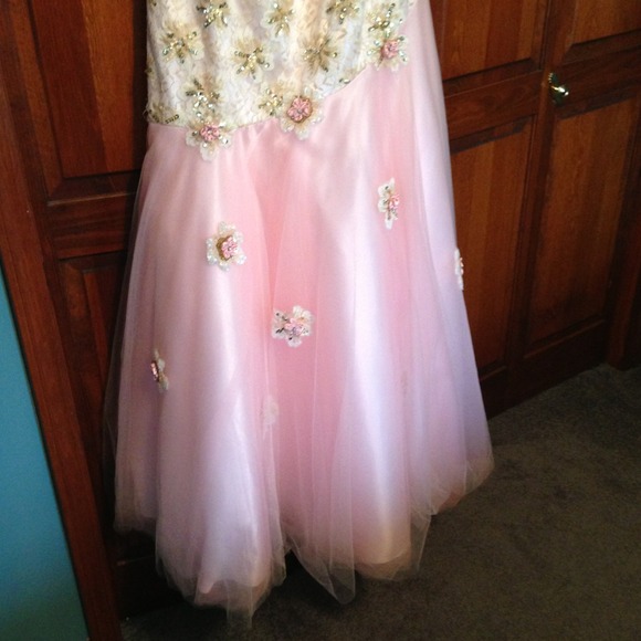 Embellished pink, cream, and gold prom dress - Picture 3 of 4