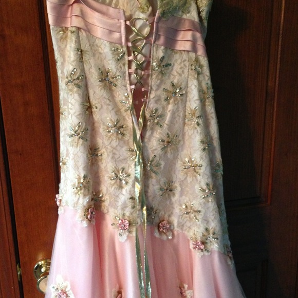 Embellished pink, cream, and gold prom dress - Picture 4 of 4