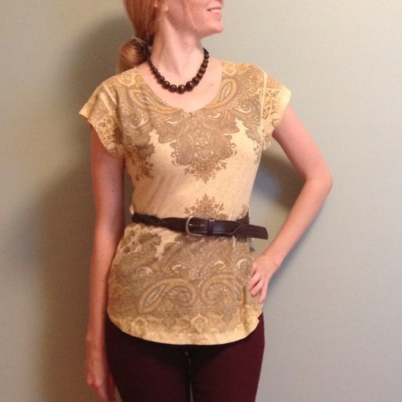 Paisley print yellow t-shirt tunic with belt loops