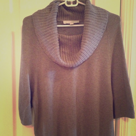 Loft cowl neck sweater. 3/4 sleeve, taupe color.