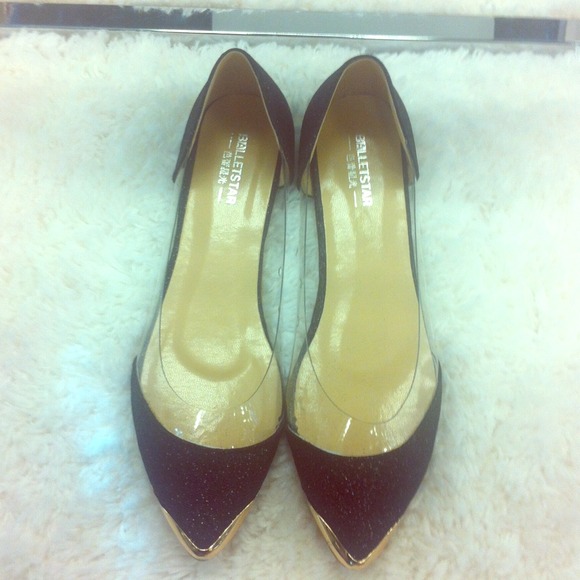 *NEW* Black Glitter Clear Pointed Cap-toe Flats