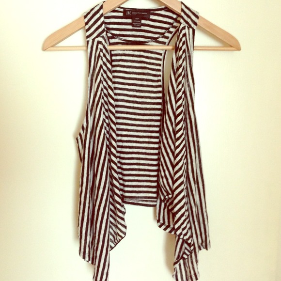 INC black and white stripes sleeveless cardigan
